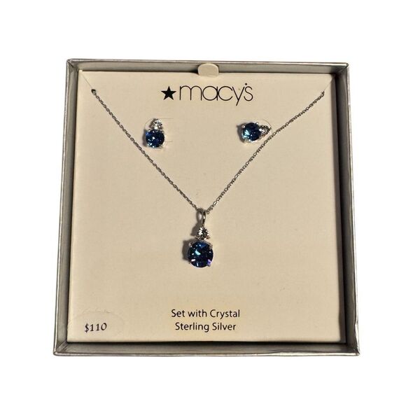 Macy's Blue and Silver Necklace with Sapphire-Colored Pendant - Picture 1 of 2